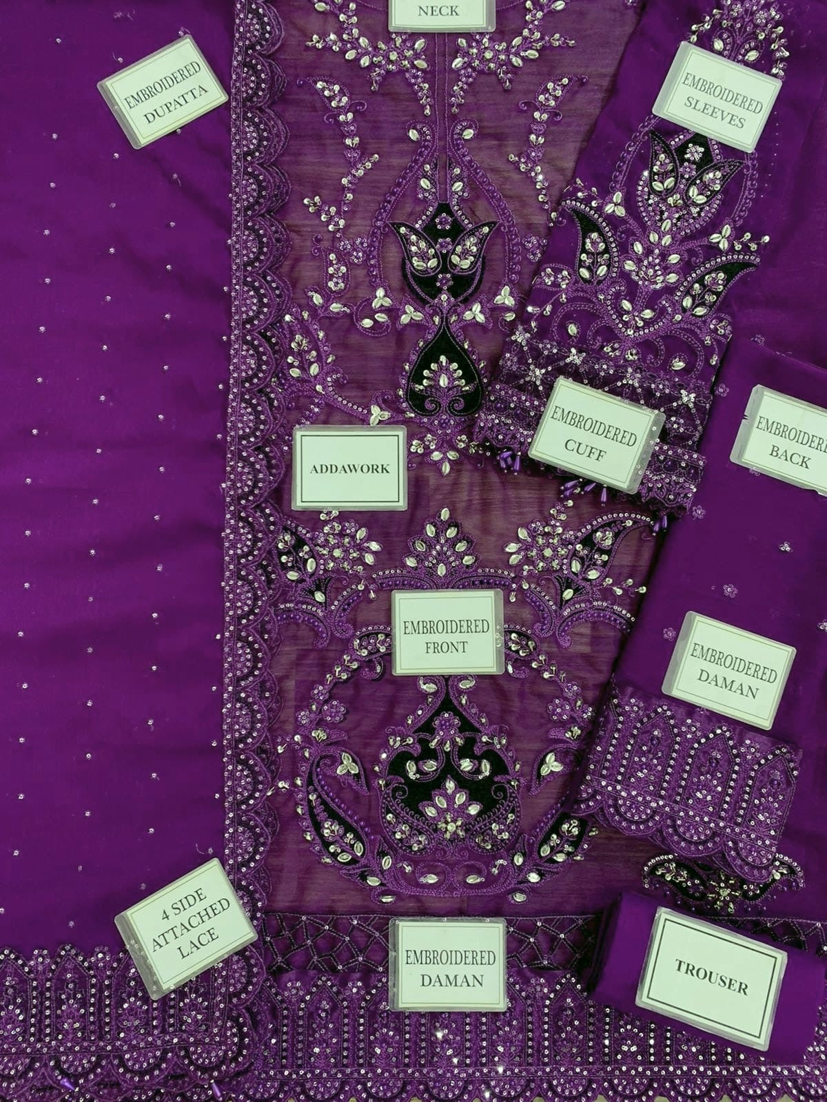 MARIA.B chiffon embroidered hand emblishment luxury unstitched 3pc✓