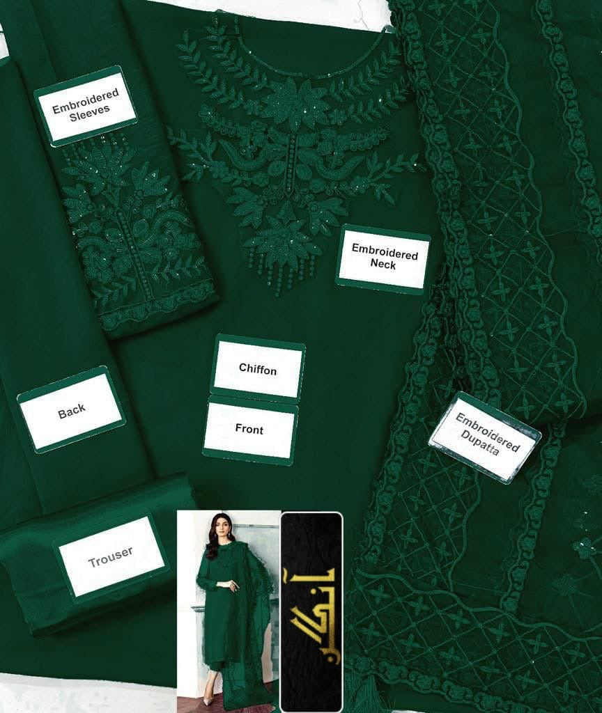 BAROQUE chiffon embroidered sequence unstitced 3pc