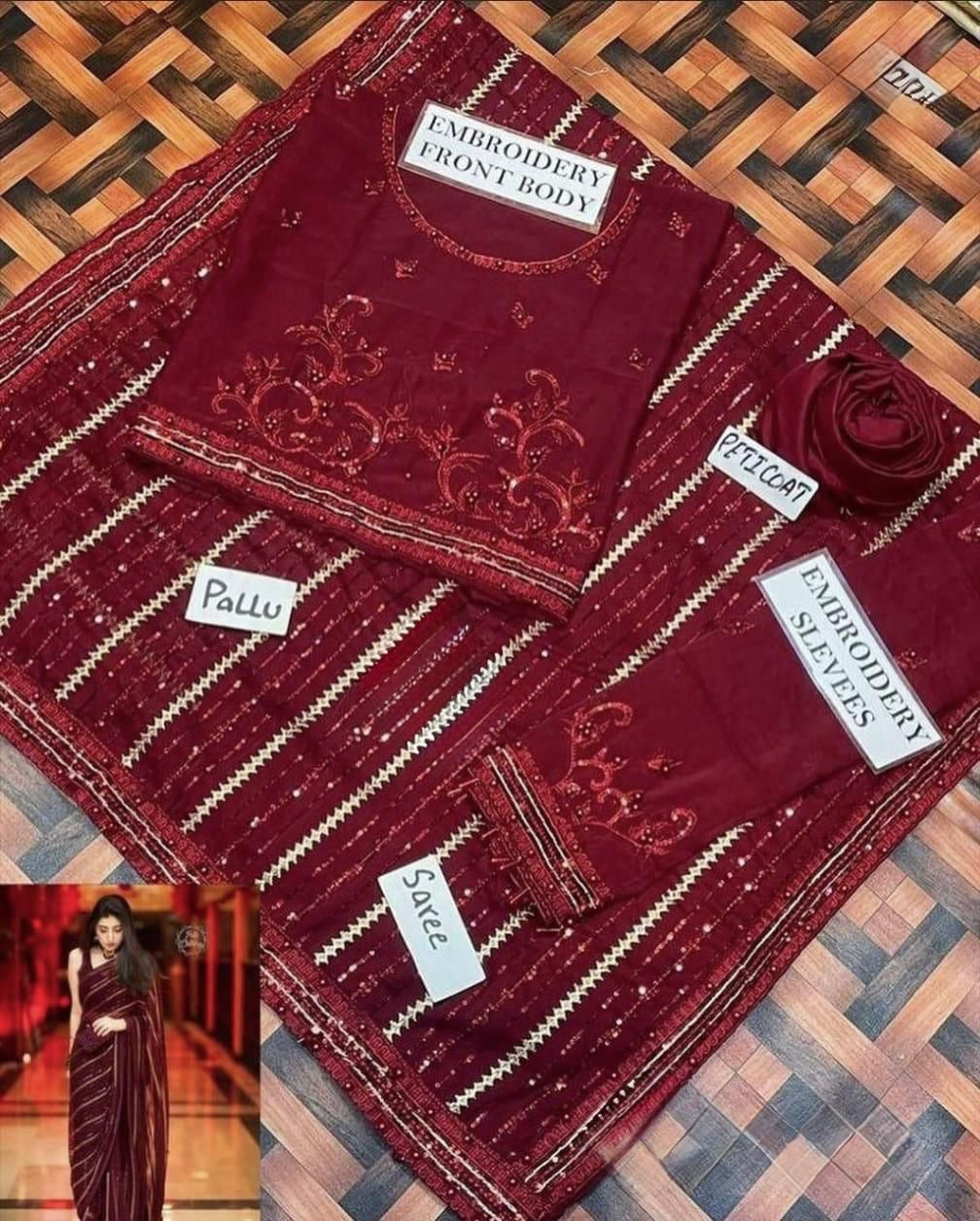 CHIFFION EMBROIDERED SAREE UNSTITCHED