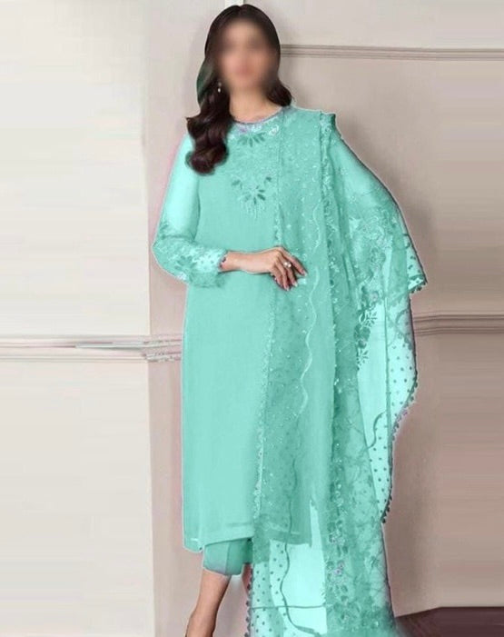 BAROQUE chiffon embroidered sequence unstitced 3pc