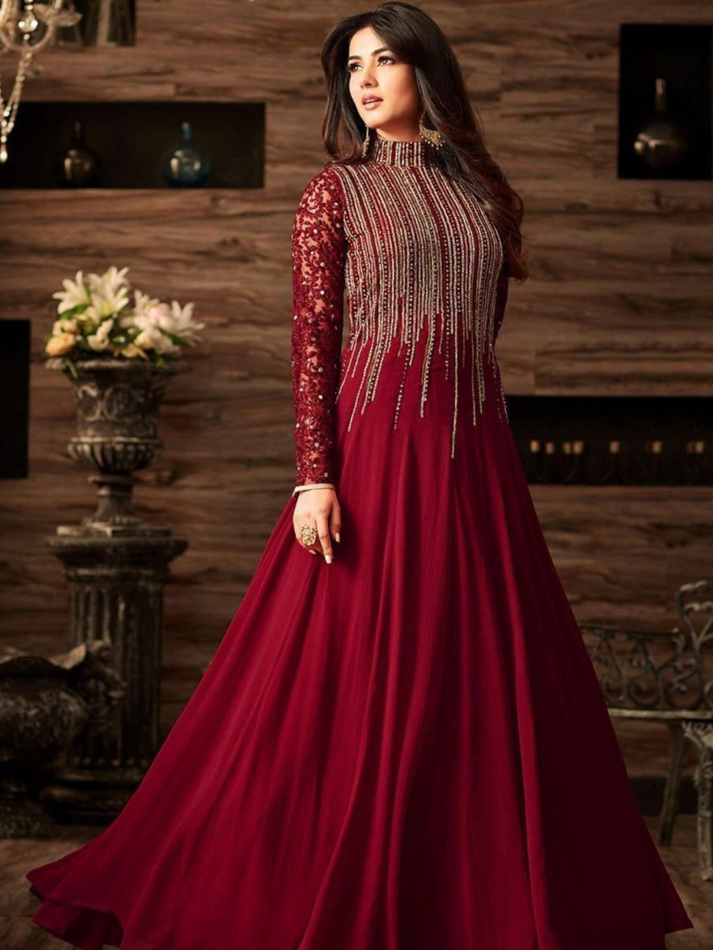 INDIAN MAXI chiffon embroidered & sequence luxury unstiched 3pc