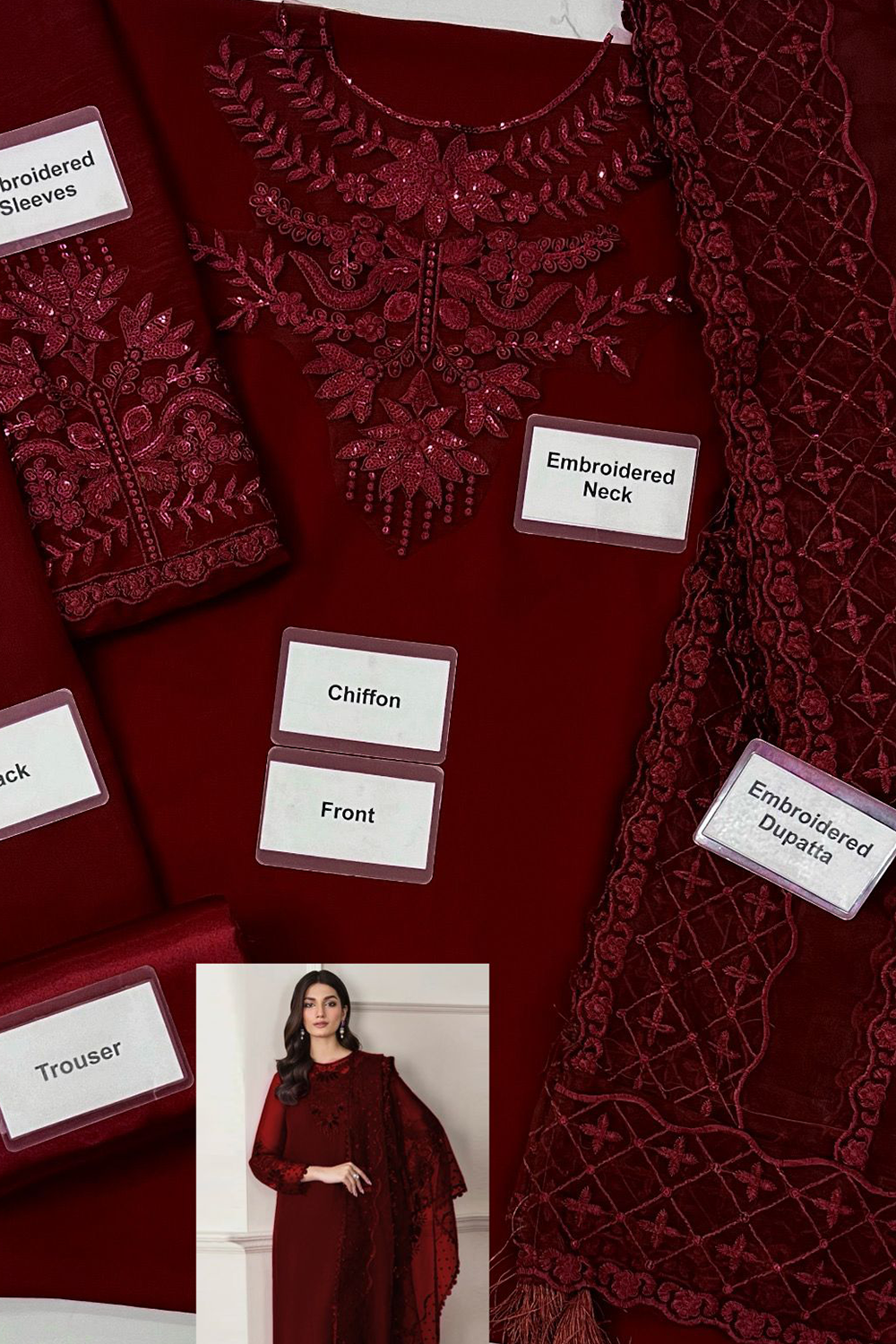 BAROQUE chiffon embroidered sequence unstitced 3pc