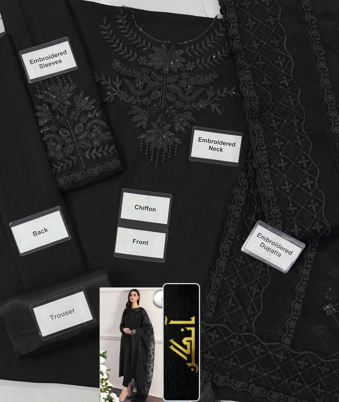BAROQUE chiffon embroidered sequence unstitced 3pc