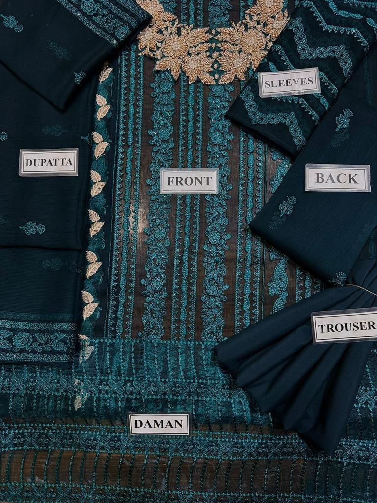 AZURE CHIFFON EMBROIDERED WEDDING UNSTITCHED 3PC