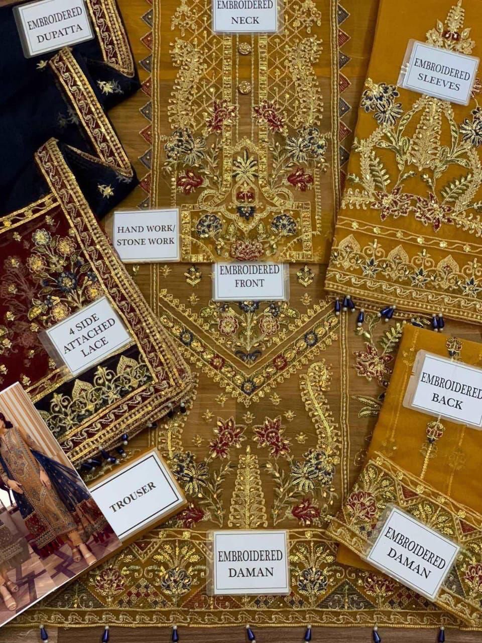 ADAN LIBAS organza embroidered party wear luxury unstitched 3pc✓