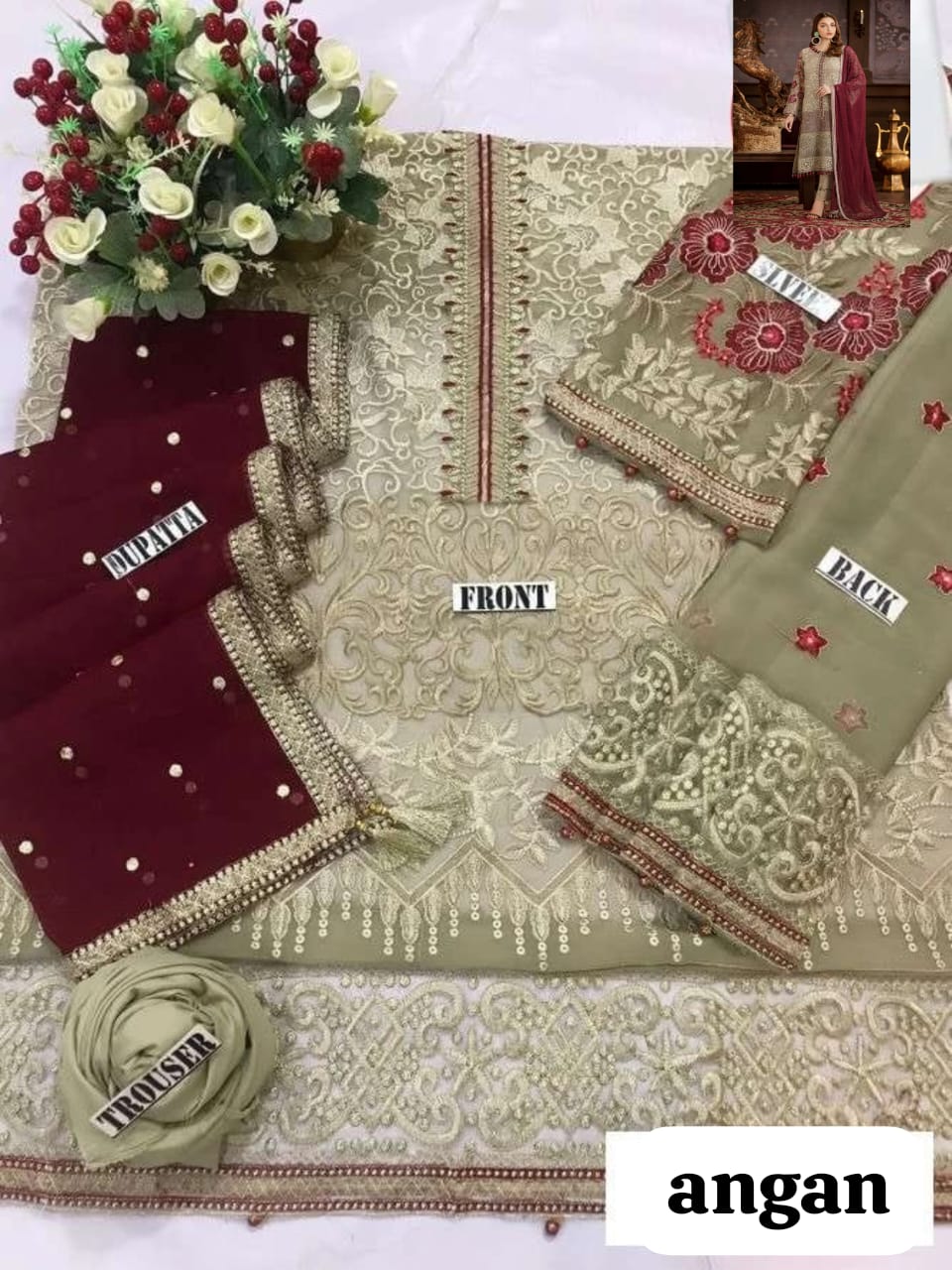 FLOSSIE UNSTICHED WEDDING EMBROIDERED CHIFFON DRESS 3pc