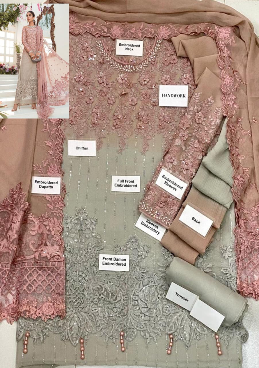 MARIA.B chiffon embroidered & 3d hand work luxury unstiched 3pc✓