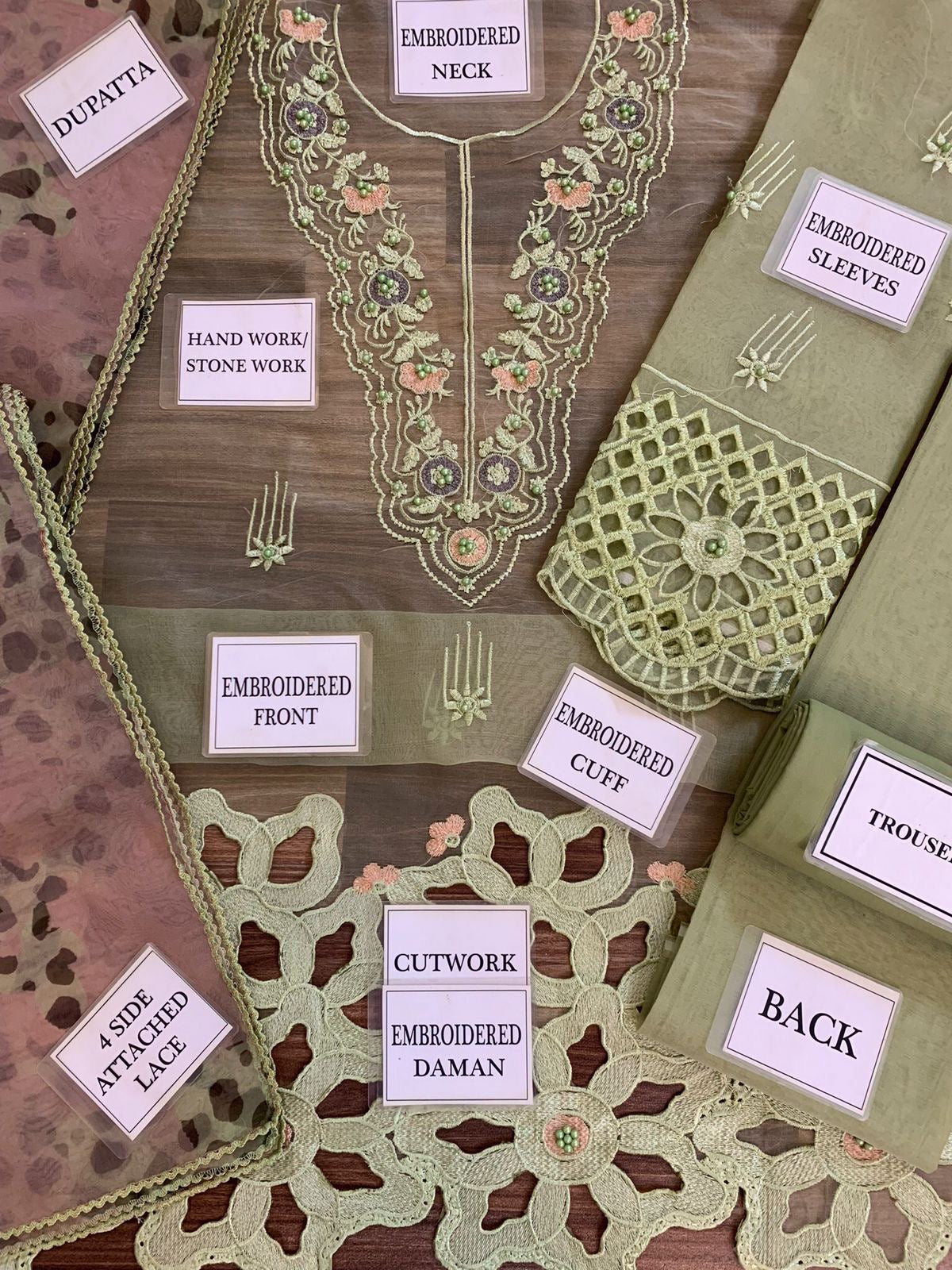 MUSHQ organza embroidered unstitced 3pc