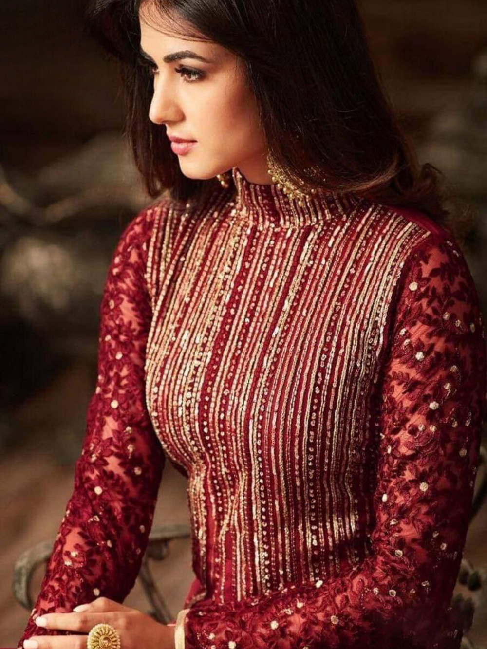 INDIAN MAXI chiffon embroidered & sequence luxury unstiched 3pc