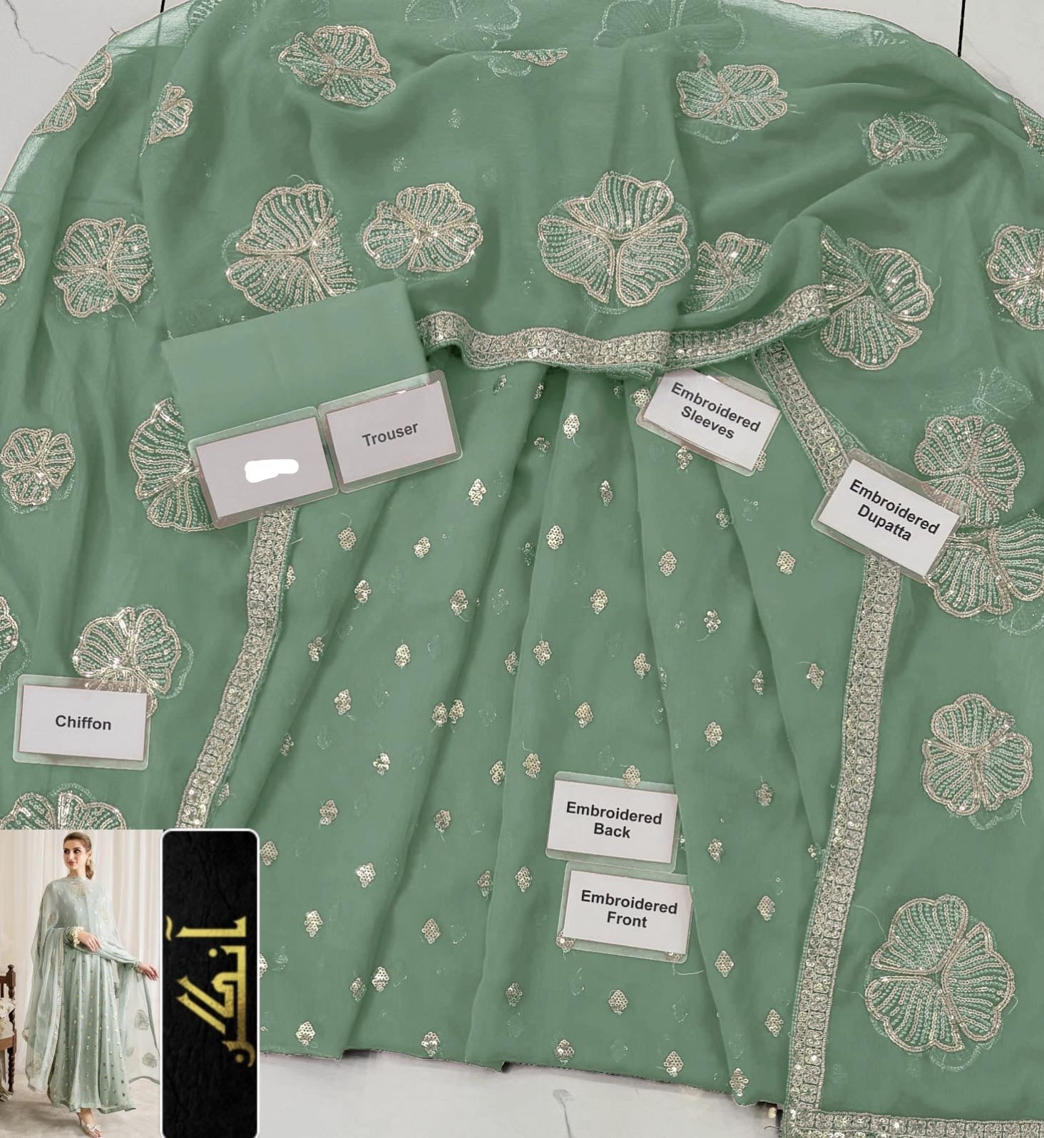 IZNIK
chiffion embroidered sequence unstitched 3pc