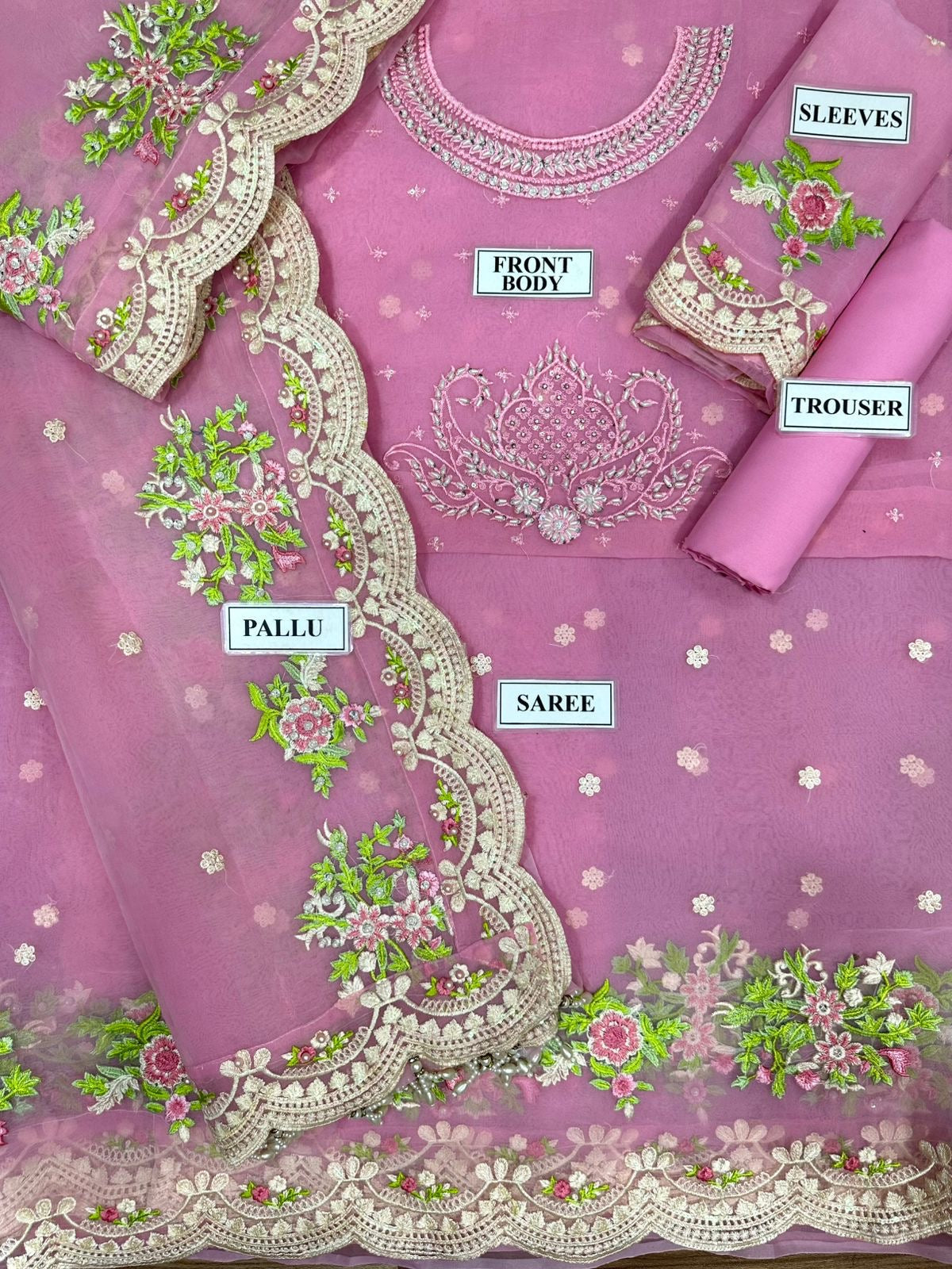 MAYA PRET organza embroiderd hand embellished luxury unstitched saree 3pc