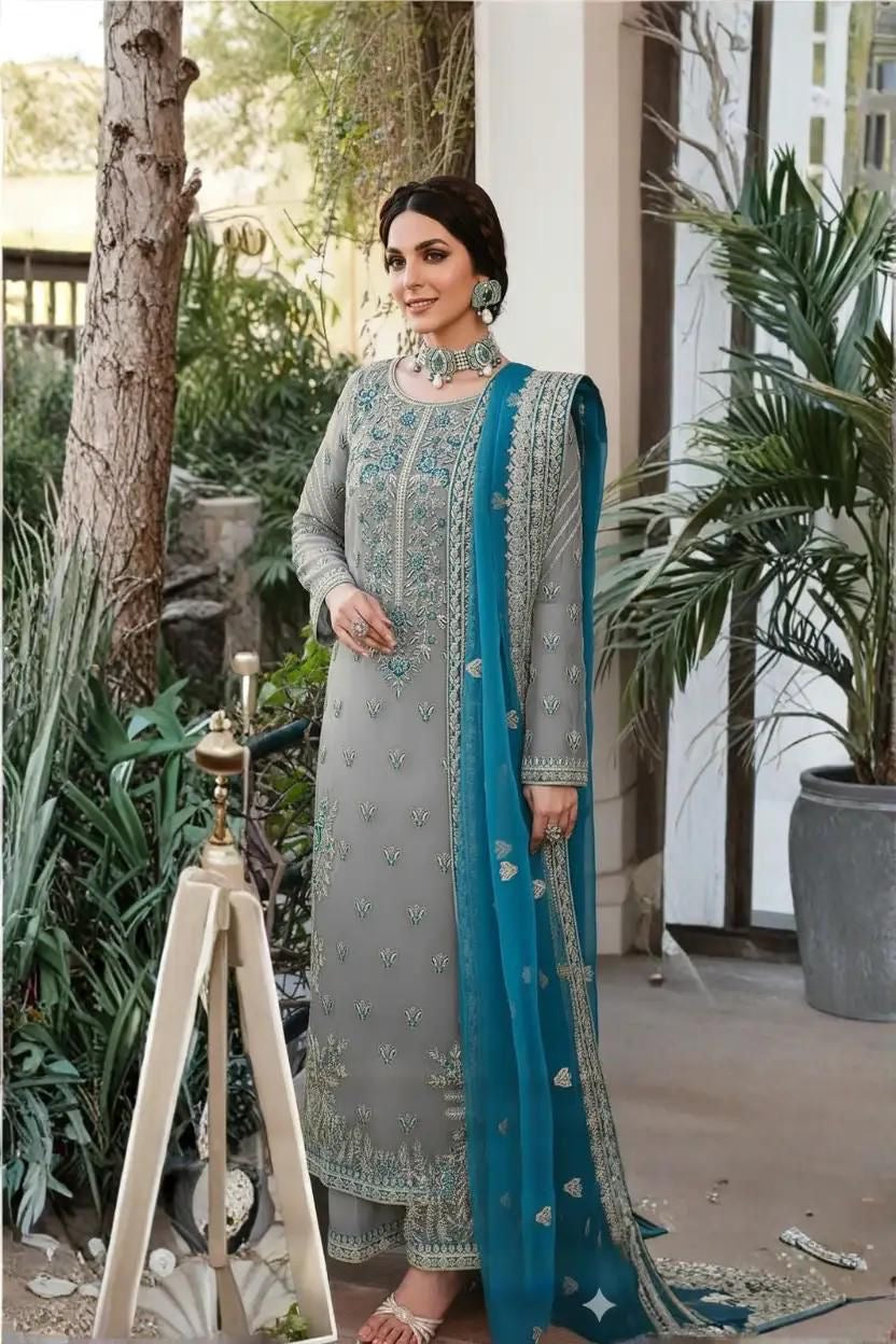 AKBAR ASLAM organza embroidered hand emblished luxury unstitched 3pc