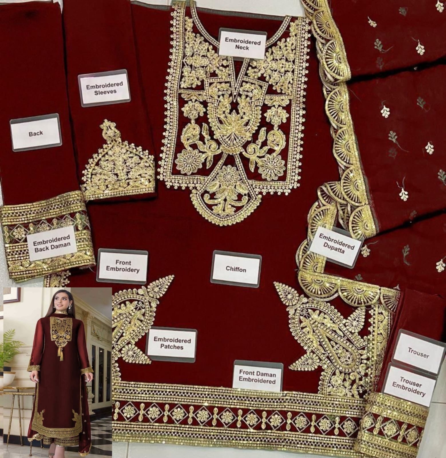 ASIM JOFA chiffion embroidered sequence luxury unstitched 3pc✓