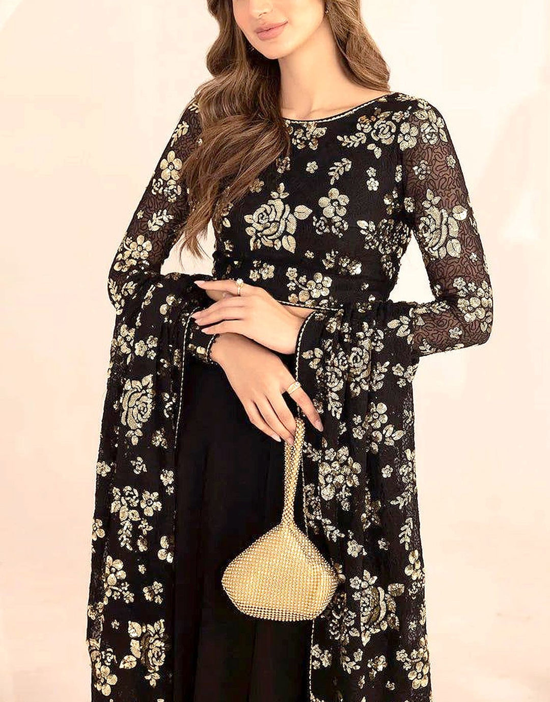 JAZMIN saree chiffon embroidered sequence luxury unstitched 3pc