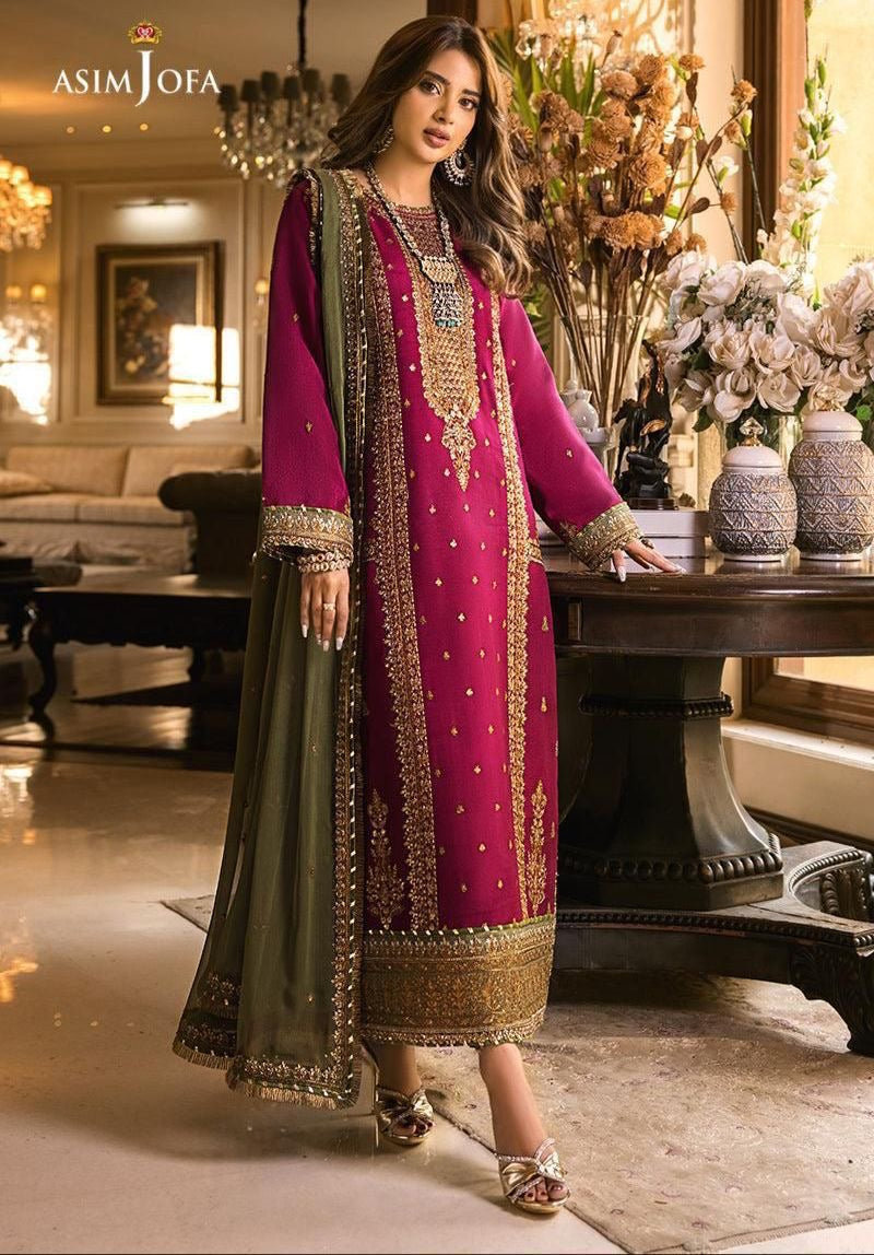 ASIM JOFA chiffon embroidered luxury unstiched 3pc✓