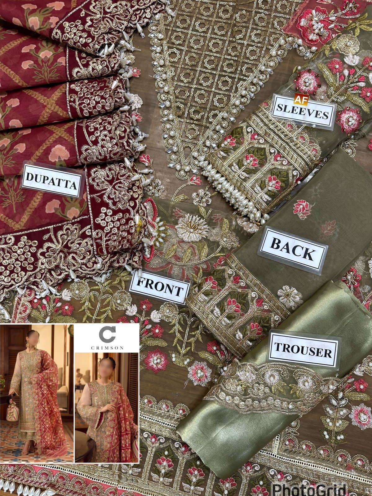 CRIMSON embroidered hand embellished organza luxury unstitched 3pc