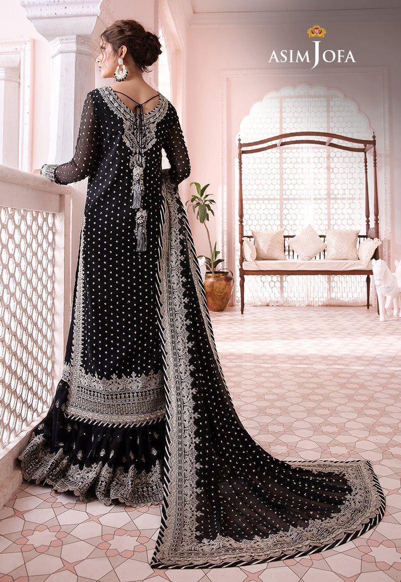 ASIM JOFA chiffon sharara embroidered & sequence luxury unstitced 3pc✓