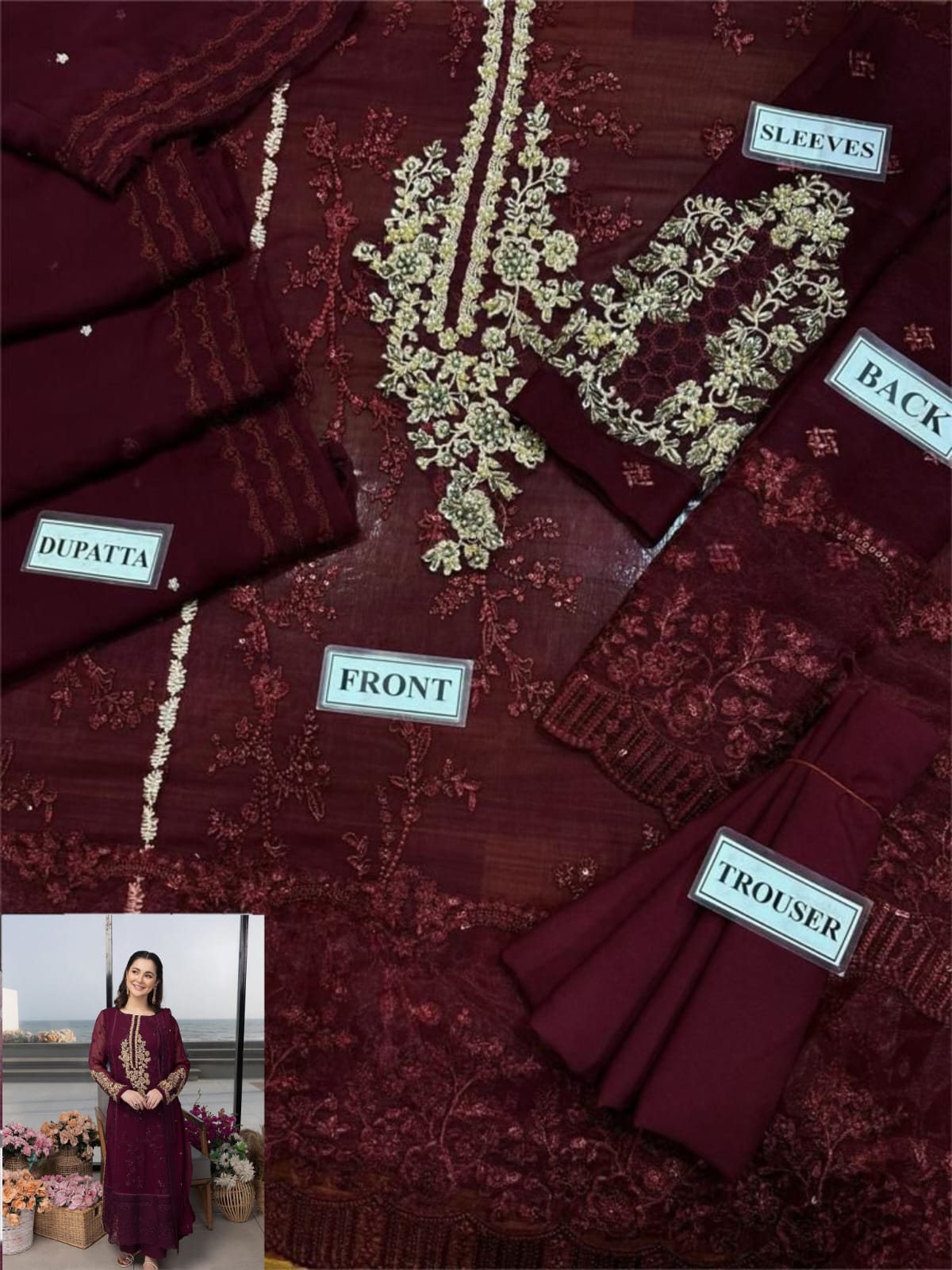 AZURE LUXURY CHIFFON EMBROIDERED HAND WORK UNSTITCHED 3pc✓