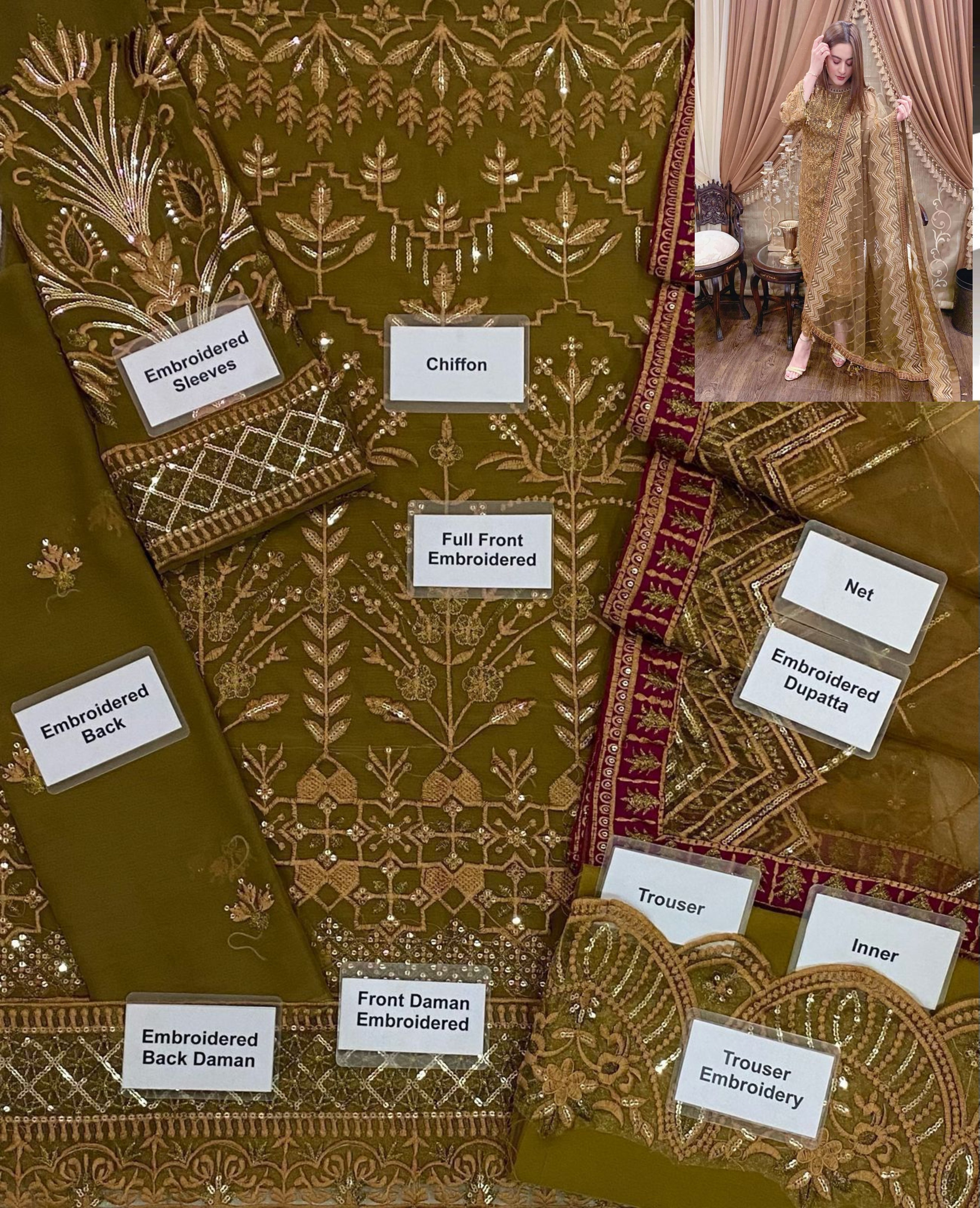 BAROQUE CHIFFON WEDDING UNSTICHED 3PC