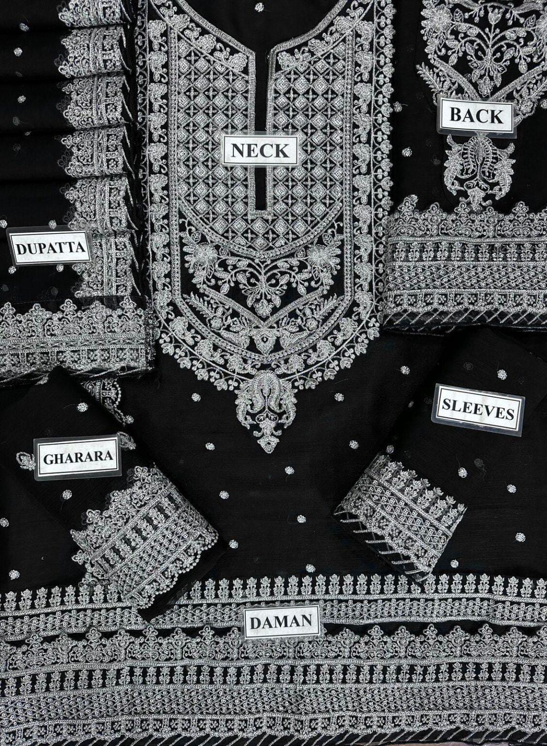 ASIM JOFA chiffon sharara embroidered & sequence luxury unstitced 3pc✓